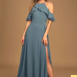 Lulu's Stun and Only Slate Blue Ruffled Dress